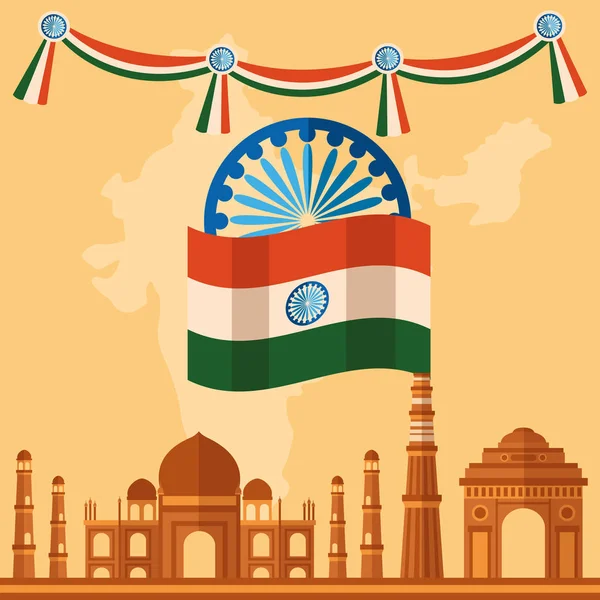 快乐独立日印度平面设计 — 图库矢量图片