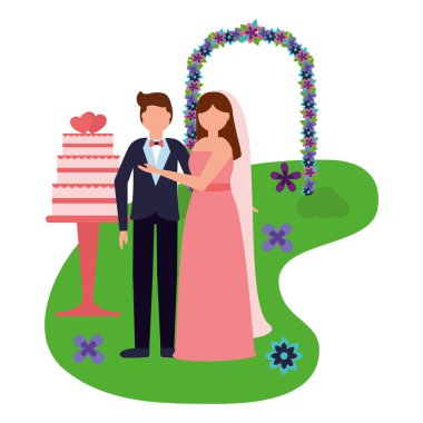 Gelin ve Damat düğün pastasıyla