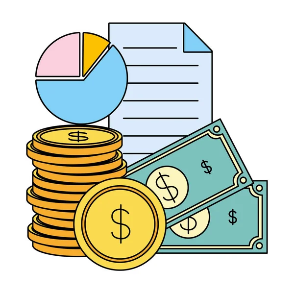 Informe del gráfico de monedas de dinero de negocios — Archivo Imágenes Vectoriales