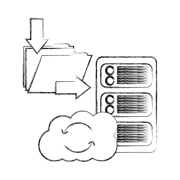 Cloud computing con server e cartelle — Vettoriale Stock