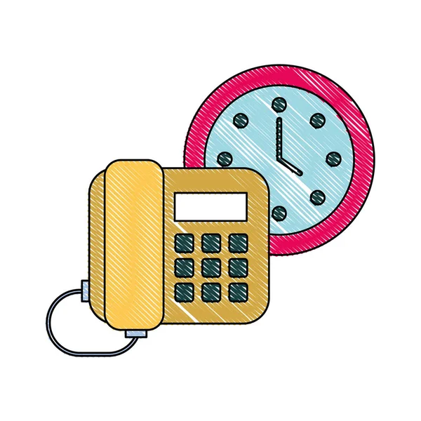 Kantoor telefoon en klok tijd — Stockvector