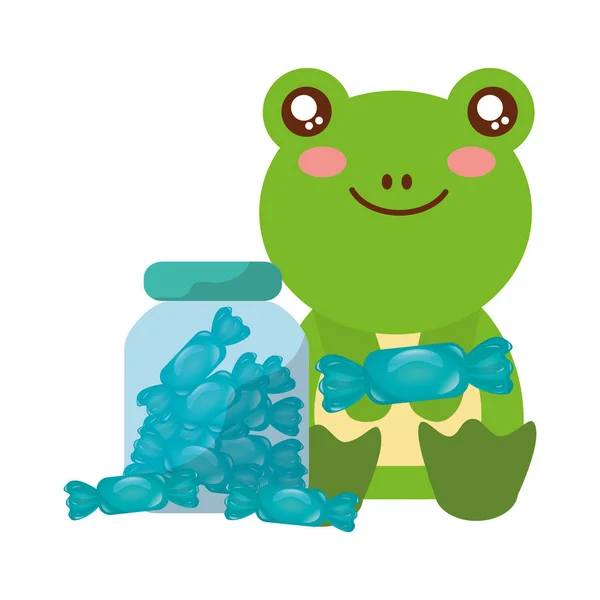 Mignonne grenouille et pot sucré emballage de bonbons — Image vectorielle