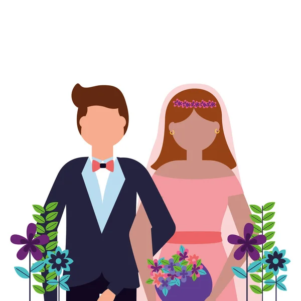 Nevěsta a ženich oslavující svatební den — Stockový vektor