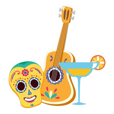ölü kafatası maskesi ve gitar ile margarita kokteyl gün
