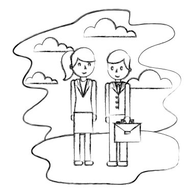 Evrak çantası peyzaj ile işadamı ve iş kadını