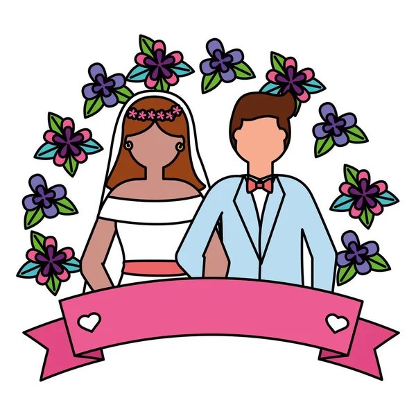 Braut und Bräutigam lieben Blumenhochzeit — Stockvektor