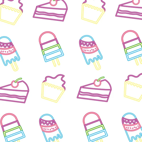 Neon patroon cupcake cake en popsicle roomijs — Stockvector