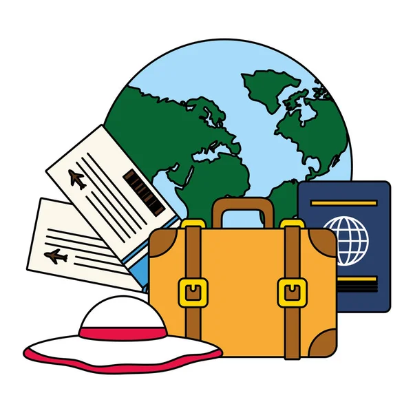 度假世界手提箱护照票 — 图库矢量图片