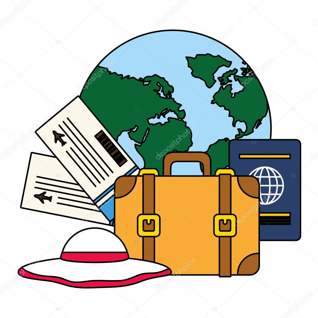 vacations world suitcase passport tickets