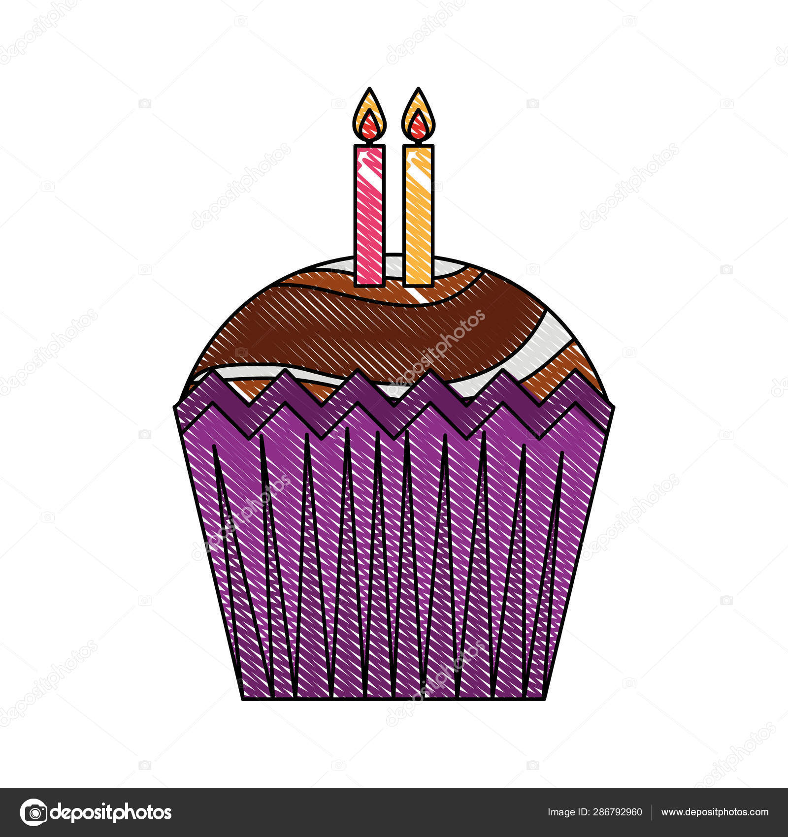 Happy Birthday Cupcake With Candles Celebration Drawing Color Vector Image By C Yupiramos Vector Stock