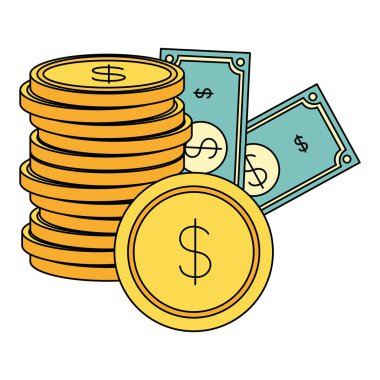 banknotlar paralar para nakit beyaz arka plan üzerinde yığılmış