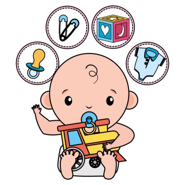 tren ve set oyuncaklar ile sevimli küçük bebek çocuk