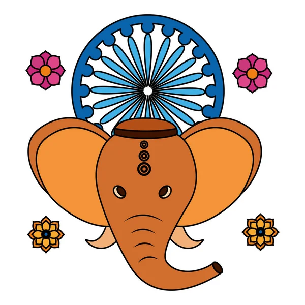 Ganesha éléphant indien avec chakra ashoka — Image vectorielle