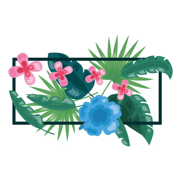 Tropische Blume Blätter Laub Rahmen Dekoration — Stockvektor