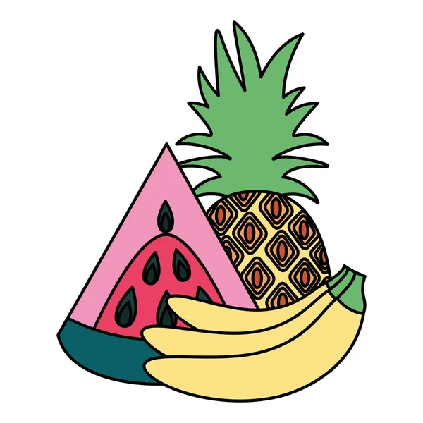 Sandía piña plátano frutas tropicales — Vector de stock