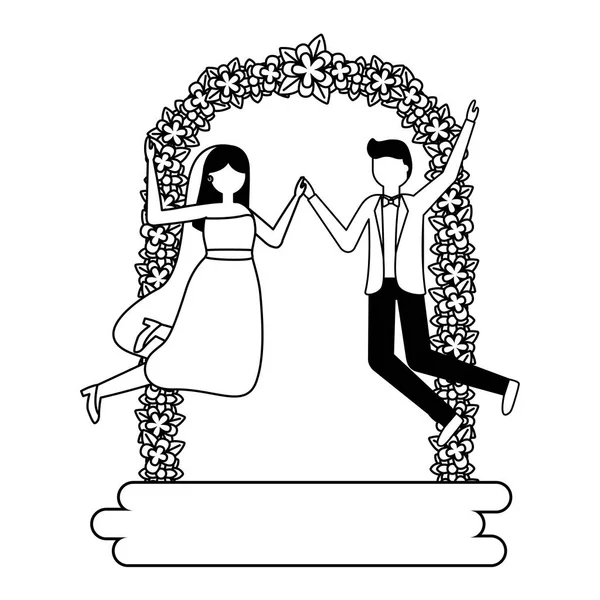 Novia y novio arco flores decoración boda — Archivo Imágenes Vectoriales