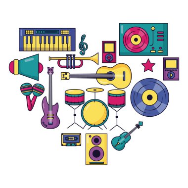 müzik renkli arka plan aletleri cihazlar simgeleri