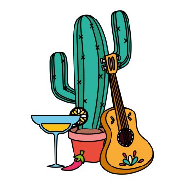 gitar ve margarita kokteyli ile kaktüs bitki