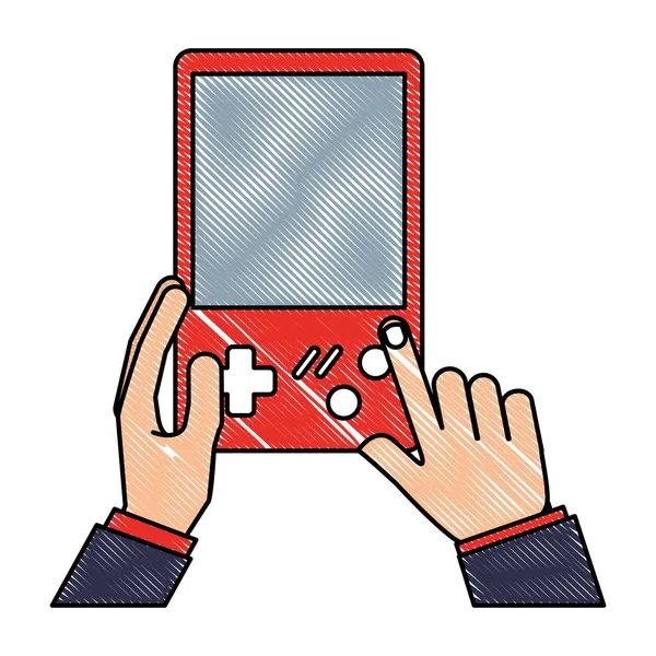 Mains avec console de jeu vidéo rétro portable — Image vectorielle