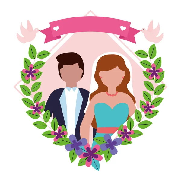 Νύφη και ο γαμπρός αγάπη λουλούδια γάμου — Διανυσματικό Αρχείο