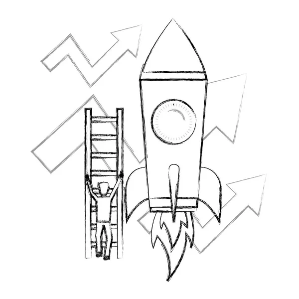 商人爬楼梯火箭箭增长业务 — 图库矢量图片