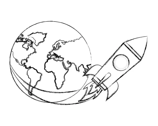 Raketa plující kolem světa cestování — Stockový vektor