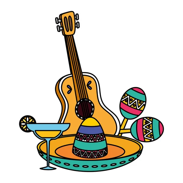 Meksika şapkası, gitar ve marakas.