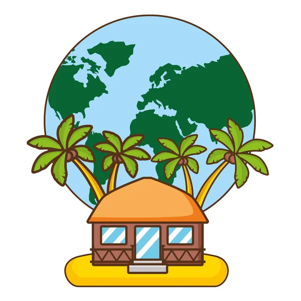 Vacations World Bungalow Palms tree Beach — Stockvector