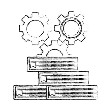 yığılmış kitaplar dişliler iş ilerleme el çizimi