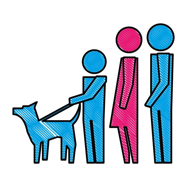 Ouders met zoon en hond mascotte silhouet geïsoleerd pictogram — Stockvector