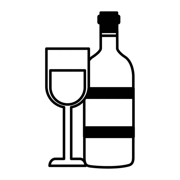 Garrafa de vinho e copo de vidro no fundo branco — Vetor de Stock