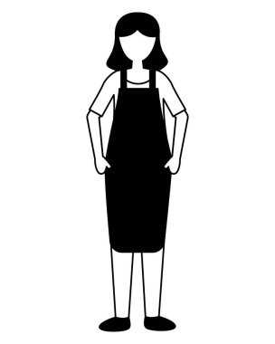 beyaz arka plan üzerinde önlük ile satıcı kadın