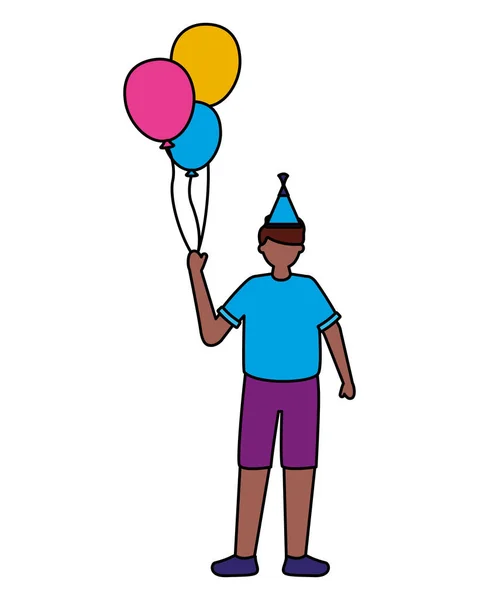 Mężczyzna trzyma balony urodziny uroczystość — Wektor stockowy