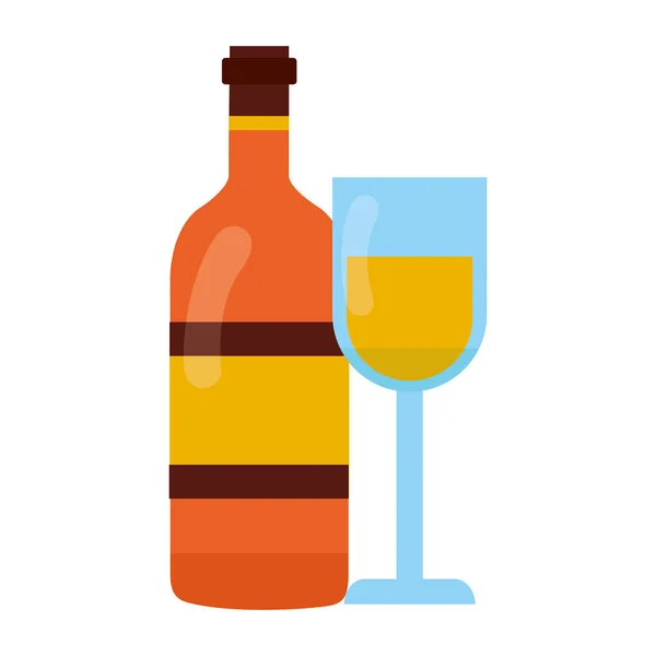 白色背景的酒瓶和玻璃杯 — 图库矢量图片