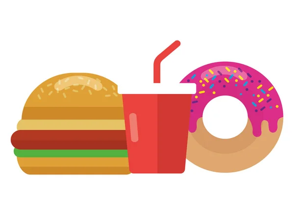 Fast food hamburger donut soda — Image vectorielle