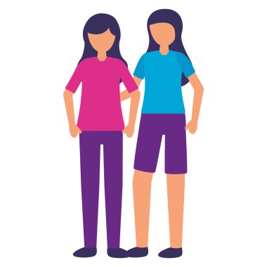 beyaz arka planda birlikte ayakta kadınlar