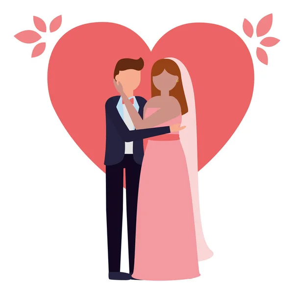 Dvojice svatební nevěsta a ženich milují srdce — Stockový vektor
