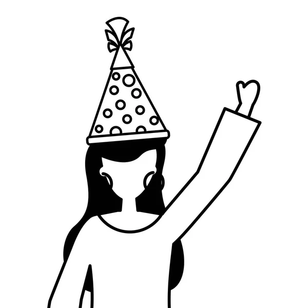 Femme avec chapeau fête anniversaire célébration — Image vectorielle