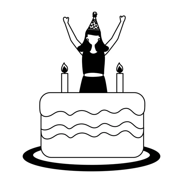 ケーキの誕生日のお祝いを持つ幸せな女性 — ストックベクタ