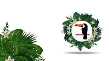 çiçek çerçevede ananas ile egzotik toucan ve flaman