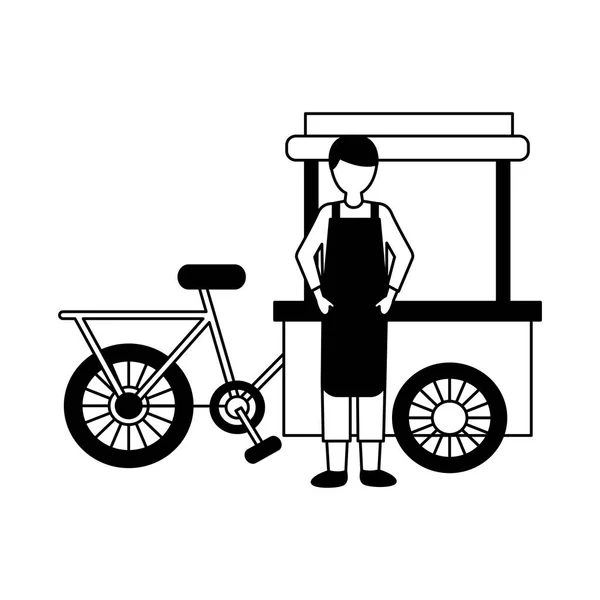 Homme vélo chariot de nourriture sur fond blanc — Image vectorielle