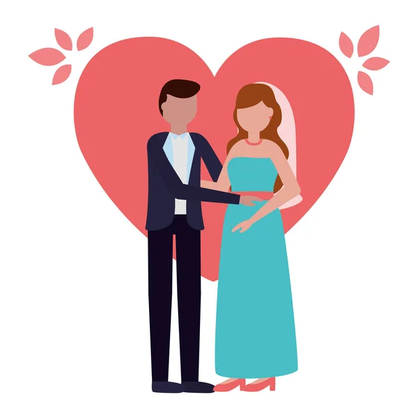 Пара весілля наречена і наречена люблять серце — стоковий вектор