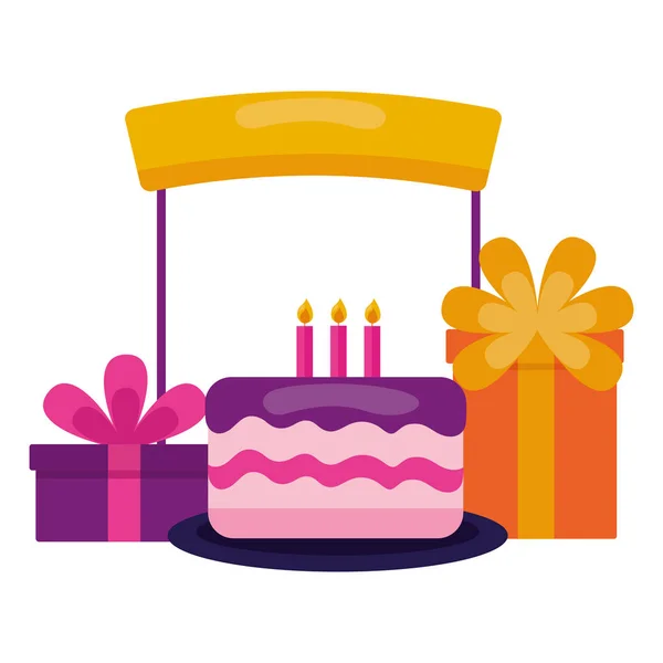 Kuchen Geschenke Box und Vorstand Geburtstagsfeier — Stockvektor