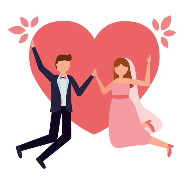 Couples mariage mariée et marié amour coeur — Image vectorielle