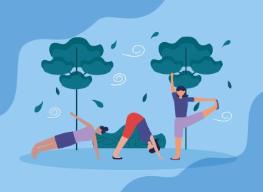 insanlar yoga açık düz tasarım görüntü