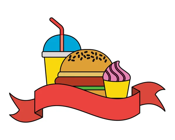 Fast food hamburger soda roomijs — Stockvector