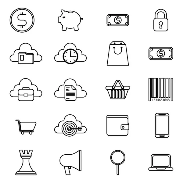 Bundle of business monochrome set icons — Stock Vector