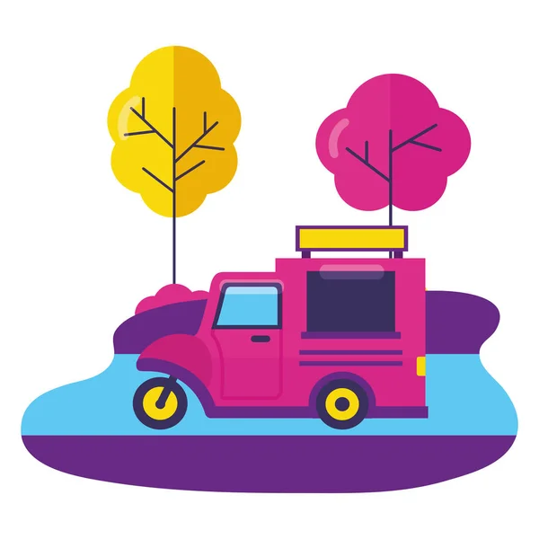 Park ağaçlar kamyon sokak tasarlamak yemek — Stok Vektör
