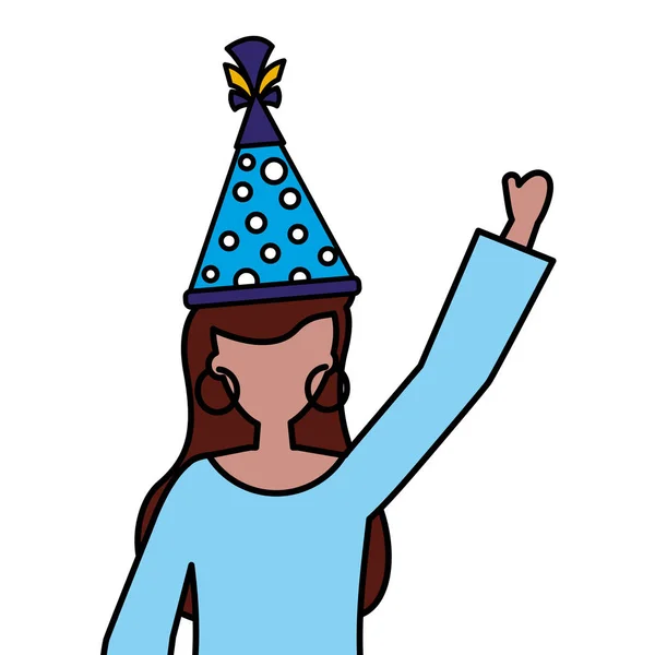 Mulher com festa chapéu celebração de aniversário — Vetor de Stock