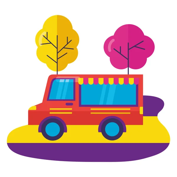 Comida camión parque calle árboles diseño — Vector de stock
